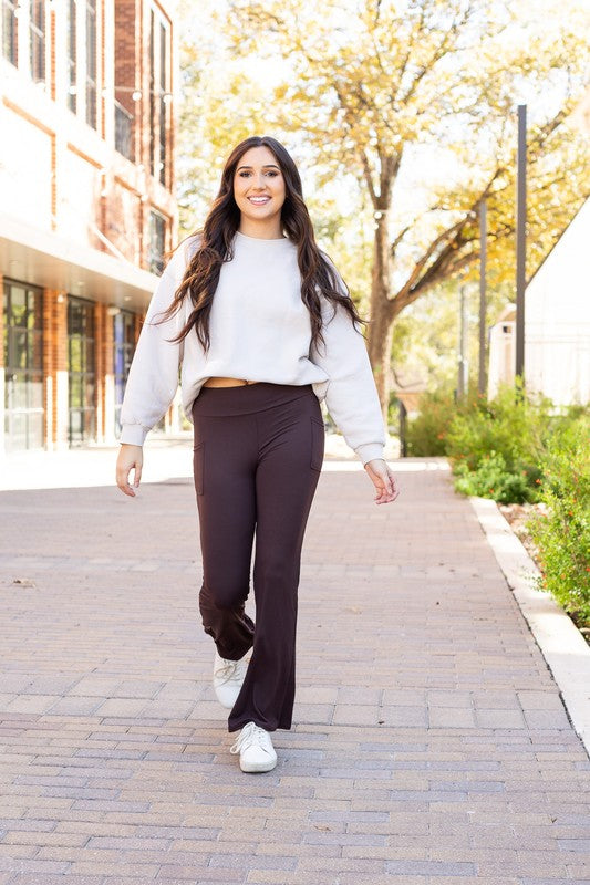 Brown Bootcut Leggings with Pockets