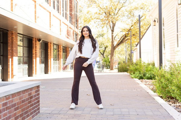 Brown Bootcut Leggings with Pockets