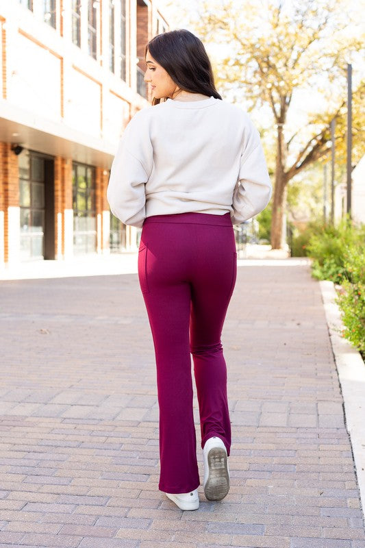 Maroon Bootcut Leggings with Pockets