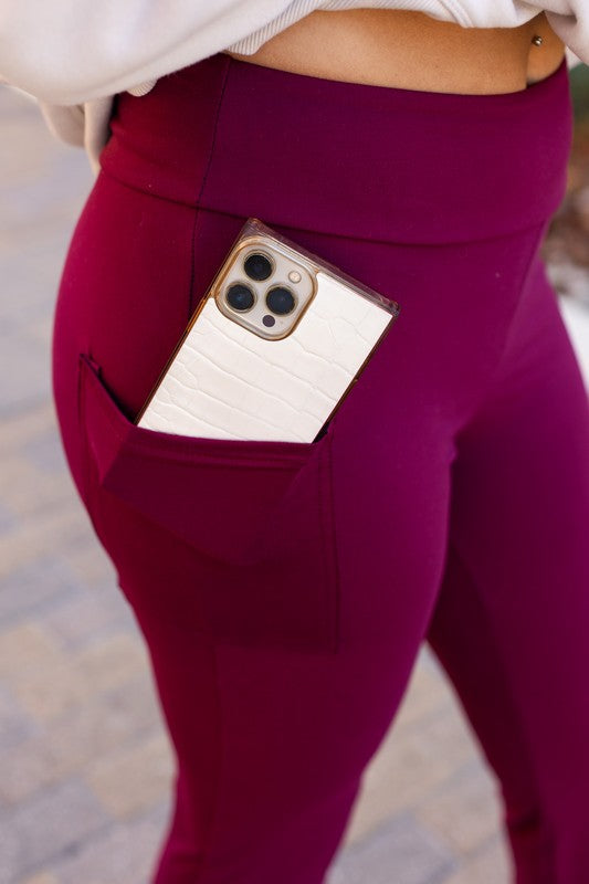 Maroon Bootcut Leggings with Pockets