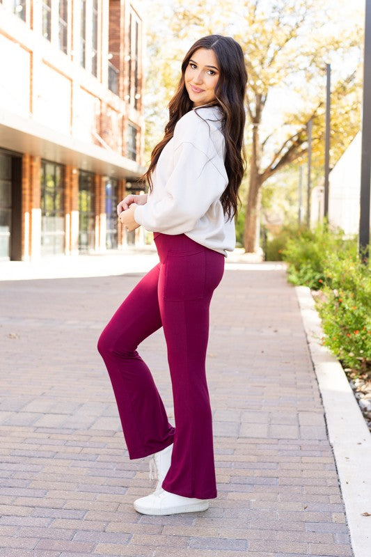 Maroon Bootcut Leggings with Pockets