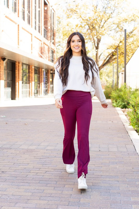 Maroon Bootcut Leggings with Pockets