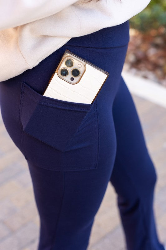 Navy Bootcut Leggings with Pockets