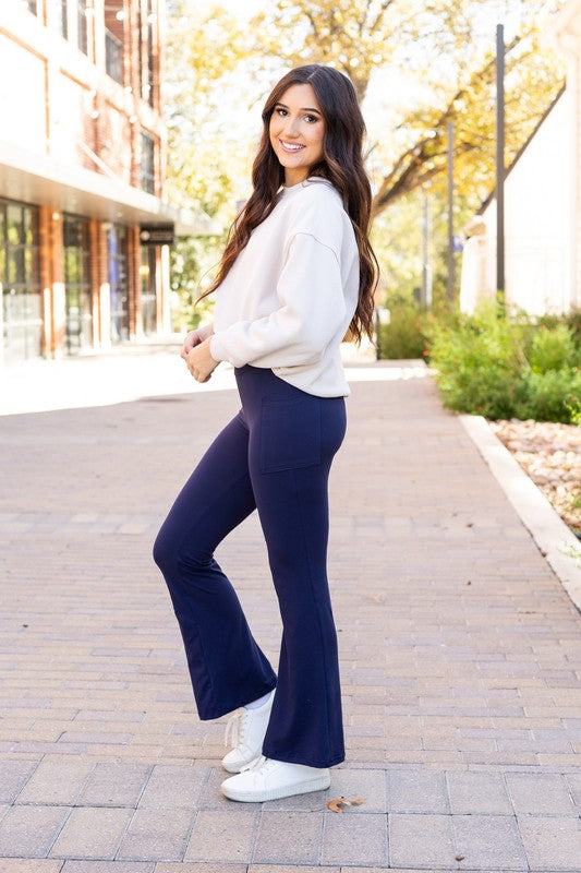 Navy Bootcut Leggings with Pockets