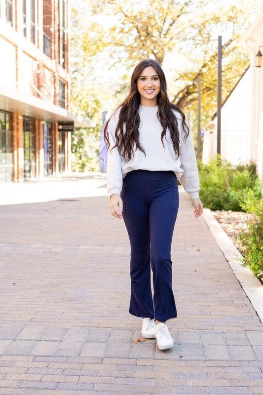 Navy Bootcut Leggings with Pockets