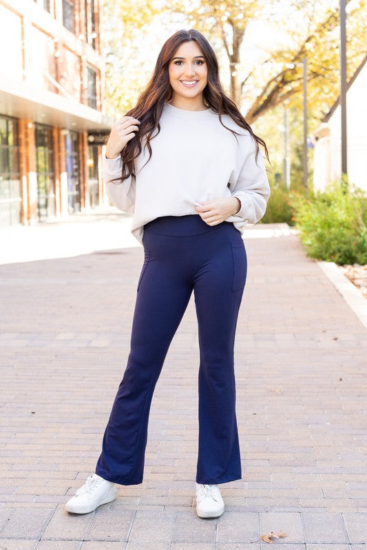 Navy Bootcut Leggings with Pockets