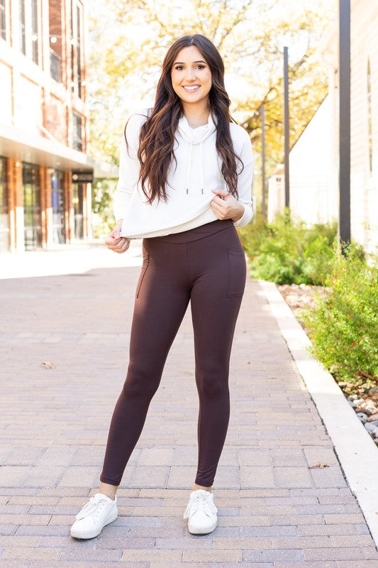 Brown Crossover Leggings with Pockets