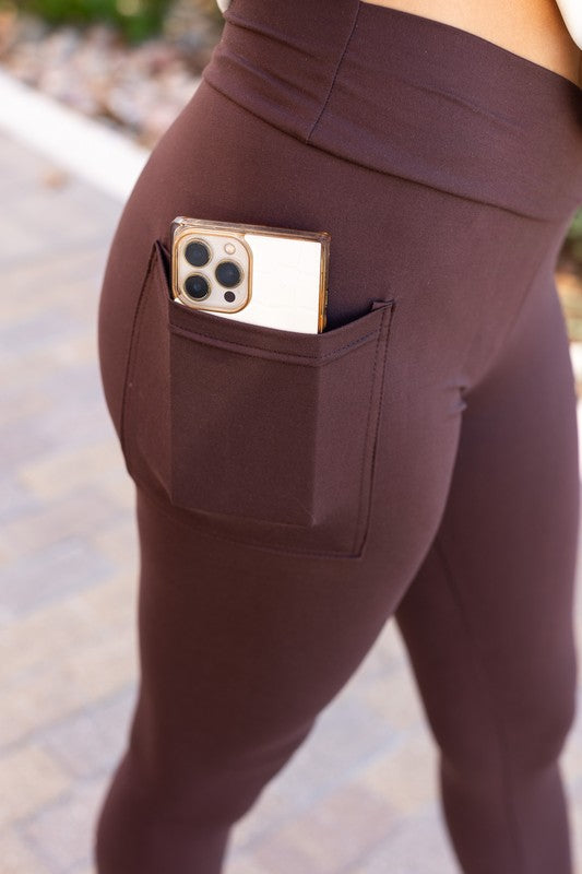 Brown Crossover Leggings with Pockets