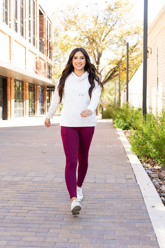 Maroon Crossover Leggings with Pockets