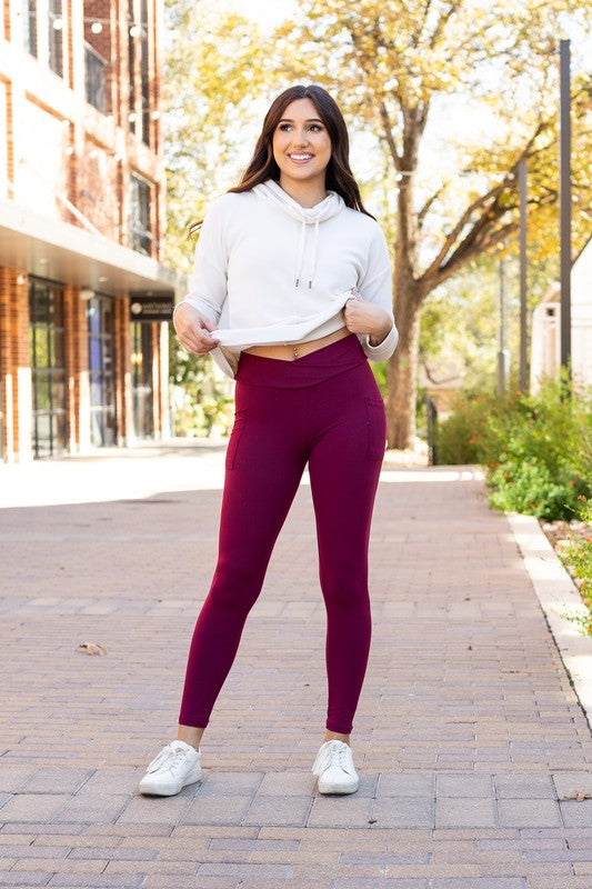 Maroon Crossover Leggings with Pockets