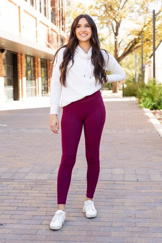 Maroon Crossover Leggings with Pockets