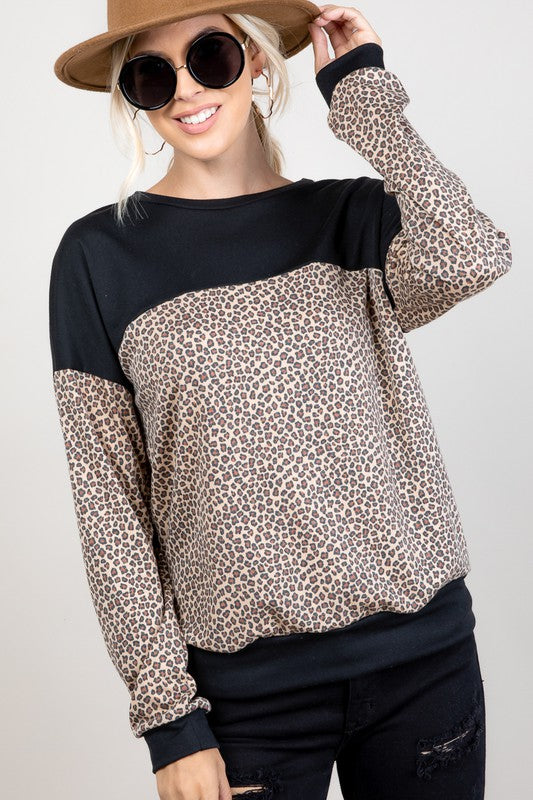 Plus Terry Animal Color Block Sweatshirt