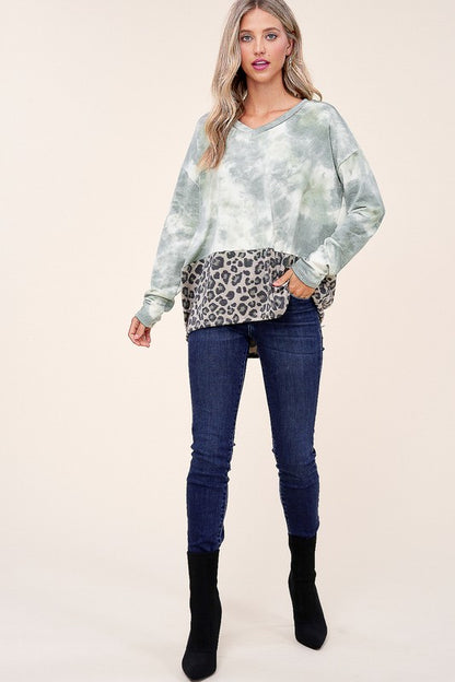 Cloud Tie Dye Cheetah Mix Pullover Top