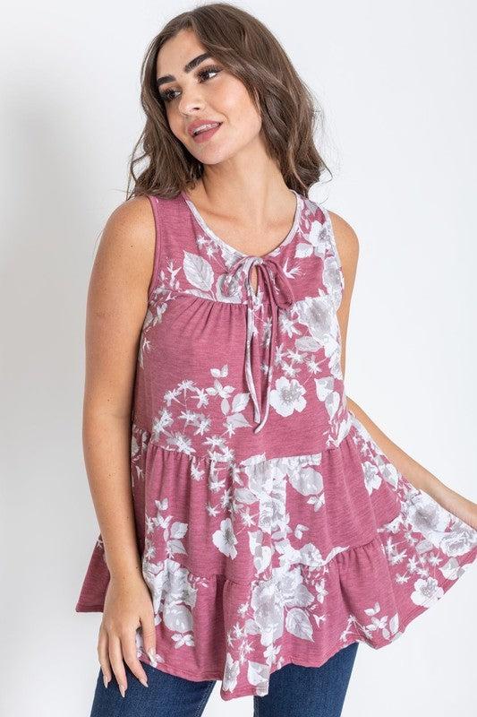 Floral Sleeveless Tiered Tunic