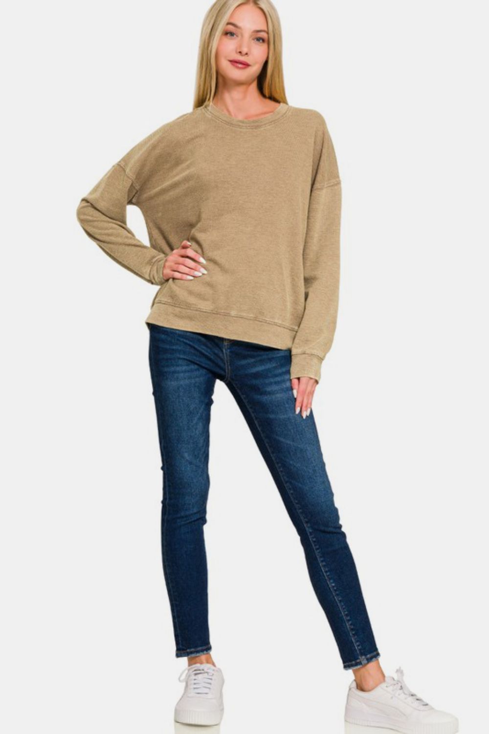 F/Terry Washed Round-Neck Pullover Sweatshirt