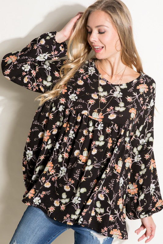 Floral Woven Babydoll Top