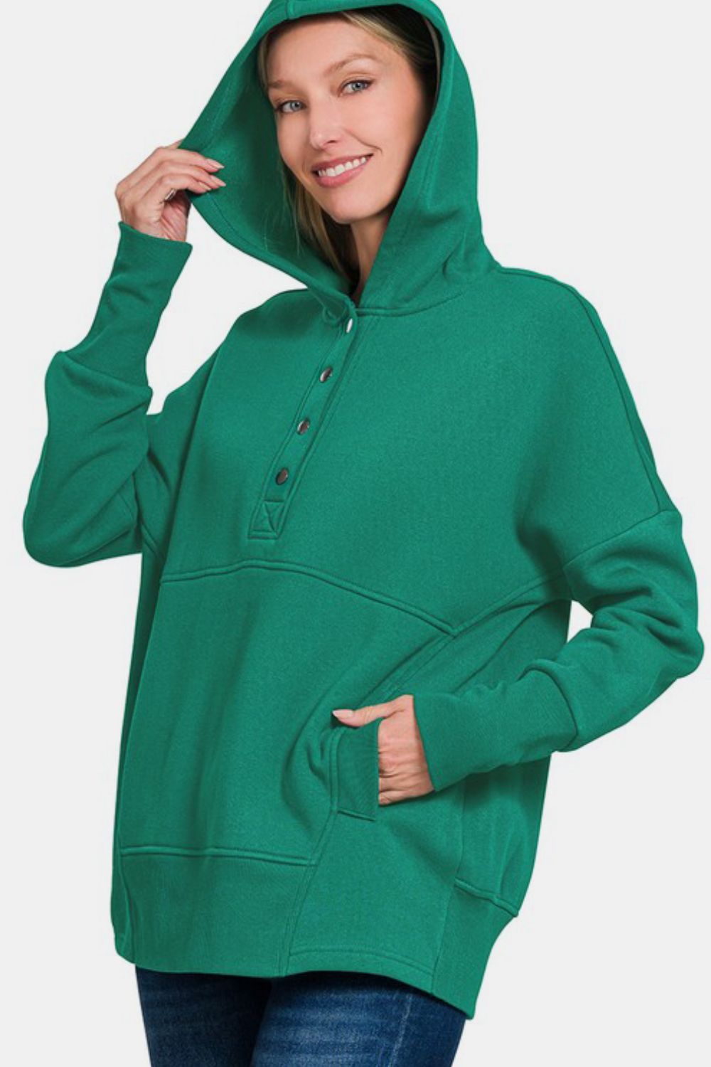 Fleece Half Snap Button Hooded Sweatshirt