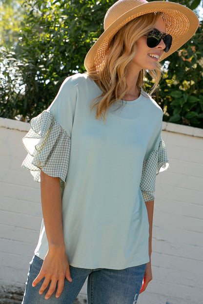 Gingham Ruffle Sleeve Top