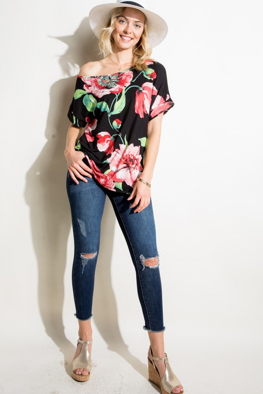 Floral One Shoulder Tee