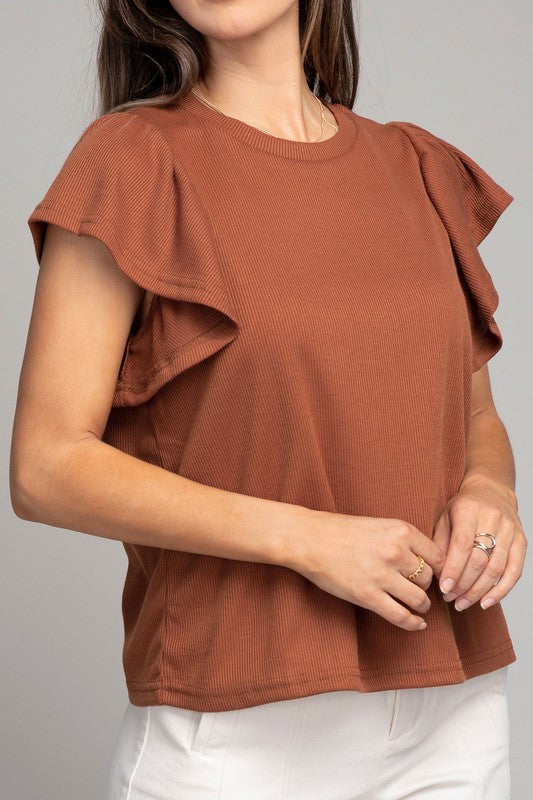 Rust Flutter Sleeve Top