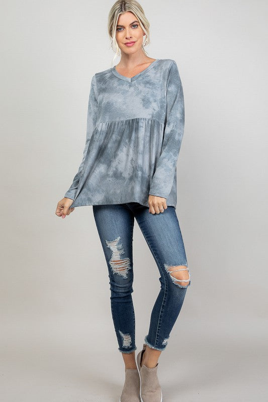 Cloud Tie Dye V-Neck Babydoll Top