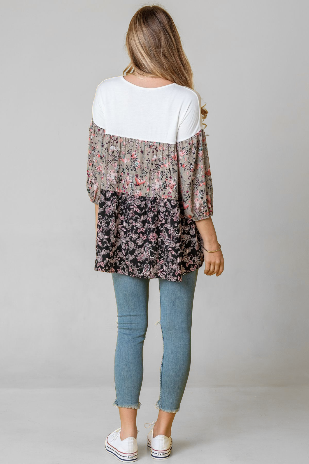 Plus Paisley Floral Bubble Sleeve Tiered Tunic