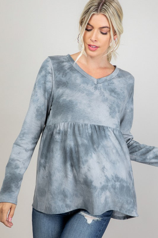 Cloud Tie Dye V-Neck Babydoll Top