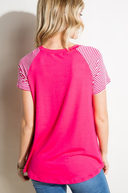 Plus Stripe Raglan Sleeve Pocket Tee