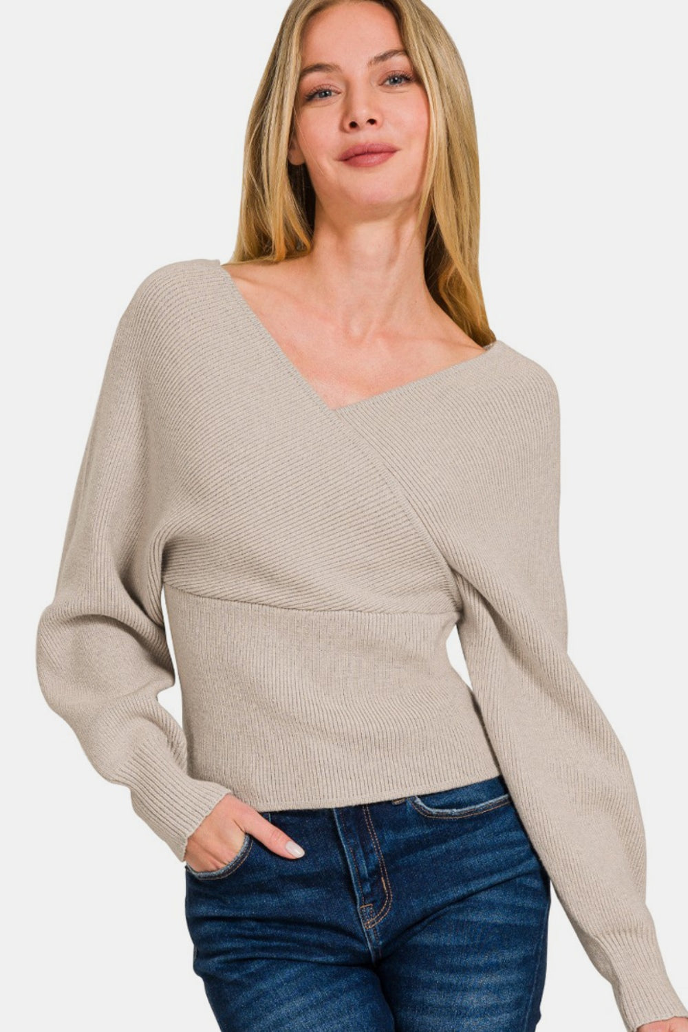 Viscose Cross Wrap Pullover Sweater