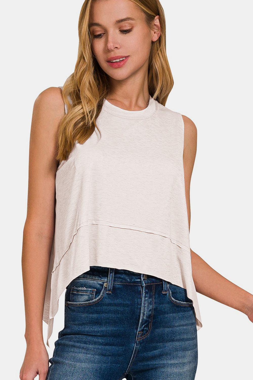 Shark Bite Side Slit Sleeveless Top