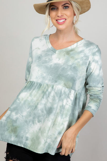 Cloud Tie Dye V-Neck Babydoll Top