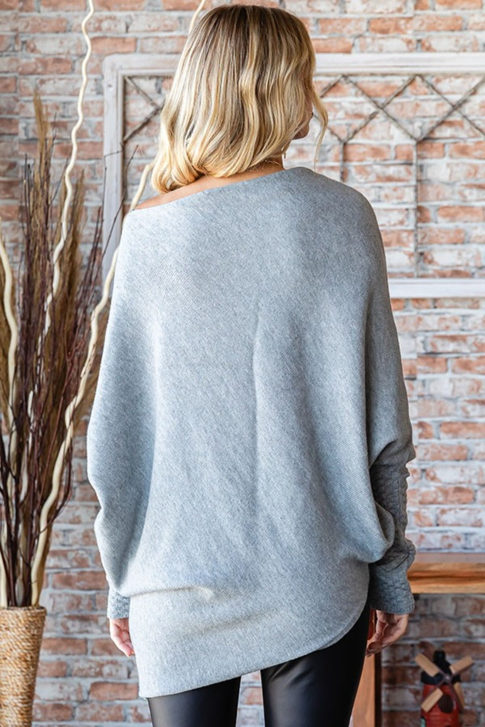 Heather Grey Asymmetrical Hem Dolman Sleeve Sweater