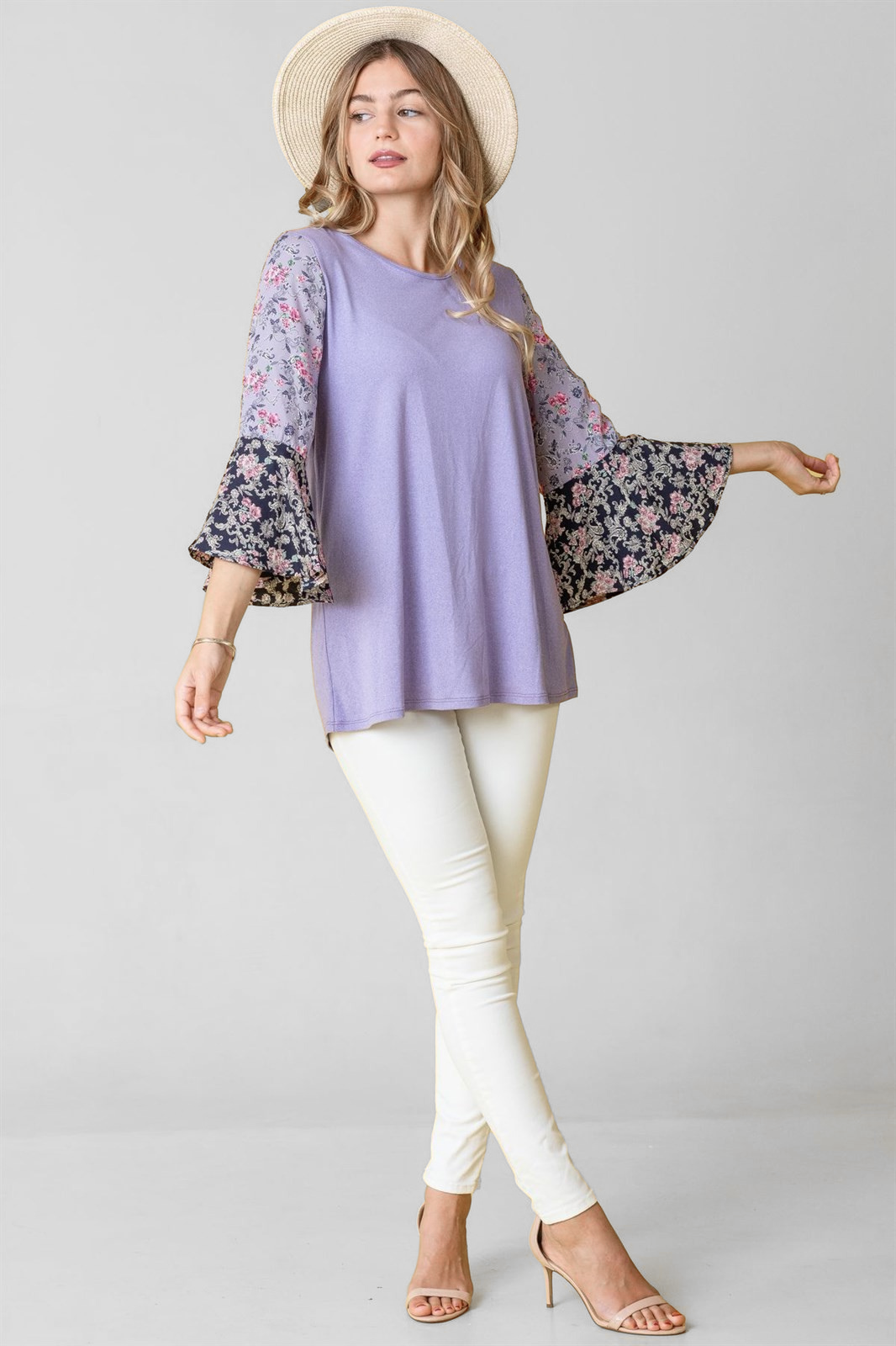 Boho Floral Ruffle Tiered Sleeve Tunic Top