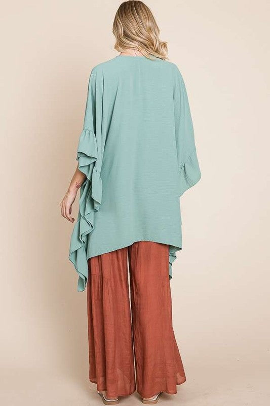 Wide Ruffle 3/4 Sleeve Kimono