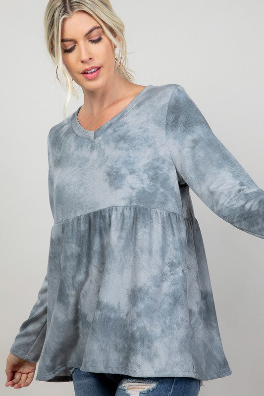 Cloud Tie Dye V-Neck Babydoll Top