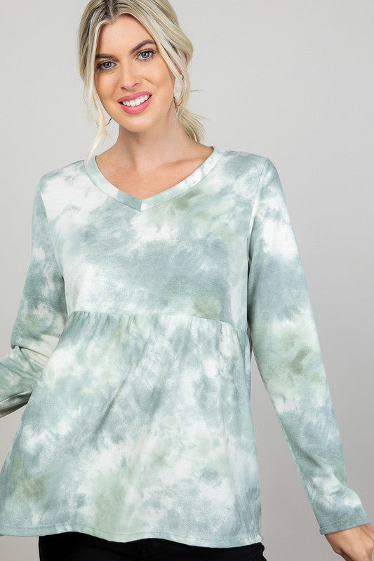 Cloud Tie Dye V-Neck Babydoll Top