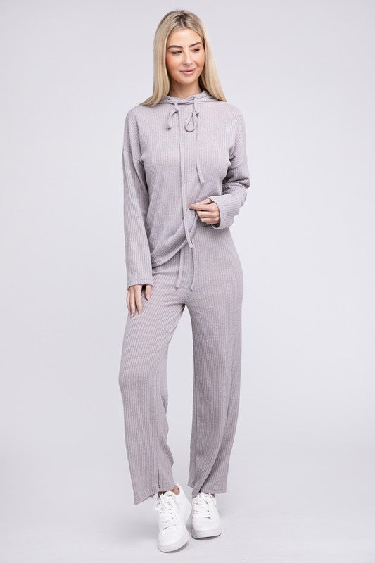 Textured Knit Hoodie and Pants Set