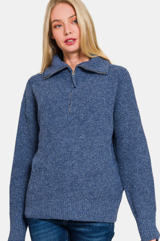 Half Zip High Collared Pullover Sweater