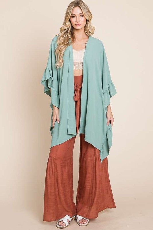 Wide Ruffle 3/4 Sleeve Kimono