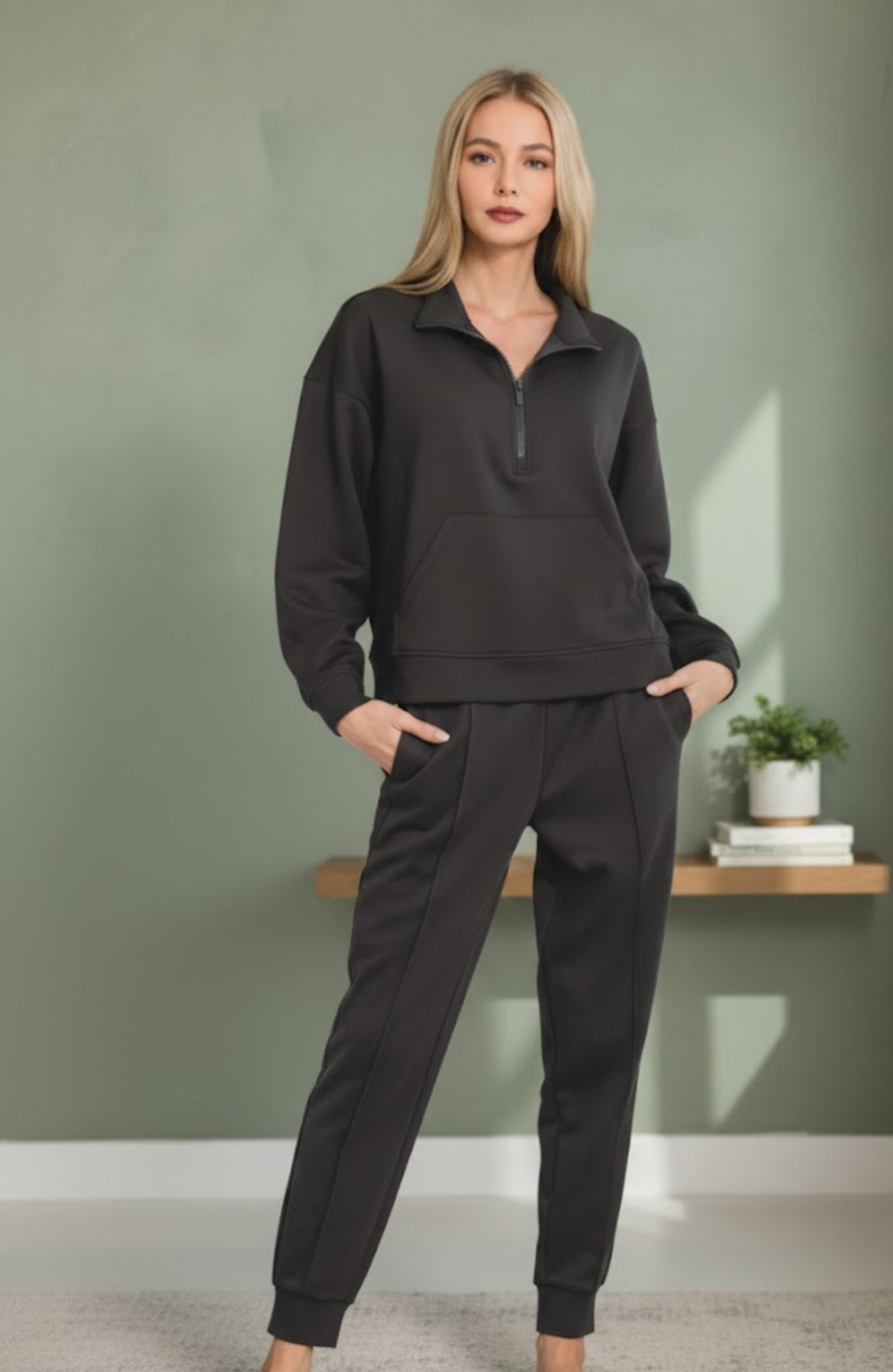 Black Scuba Half Zip Sweatshirt and Joggers Set