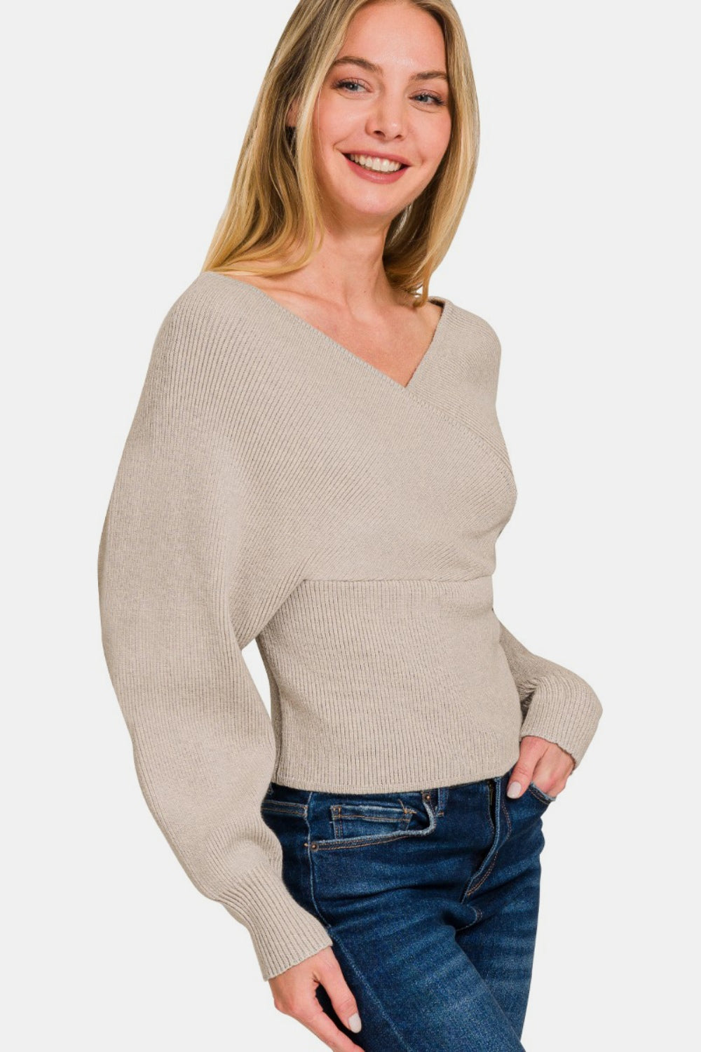 Viscose Cross Wrap Pullover Sweater