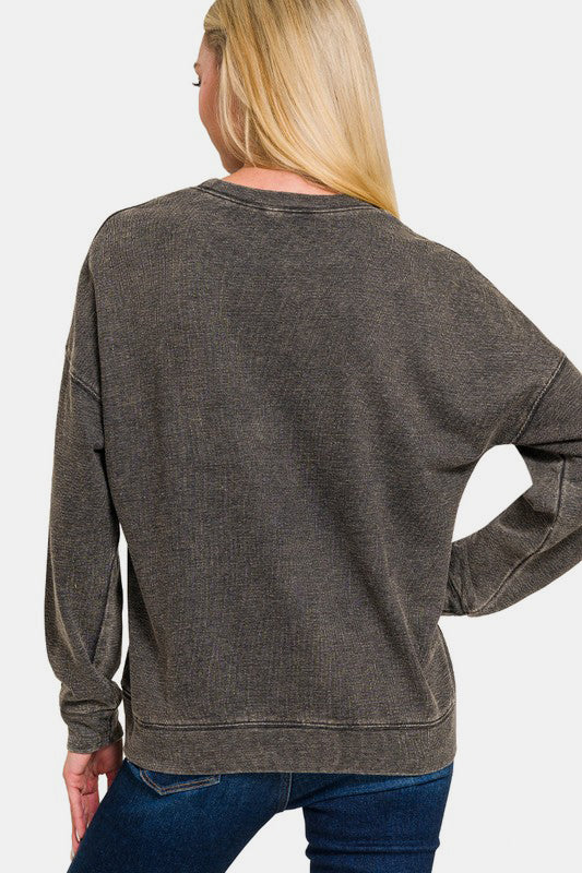 F/Terry Washed Round-Neck Pullover Sweatshirt