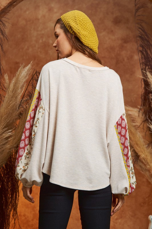 Plus Boho Bubble Sleeve Oversized Top