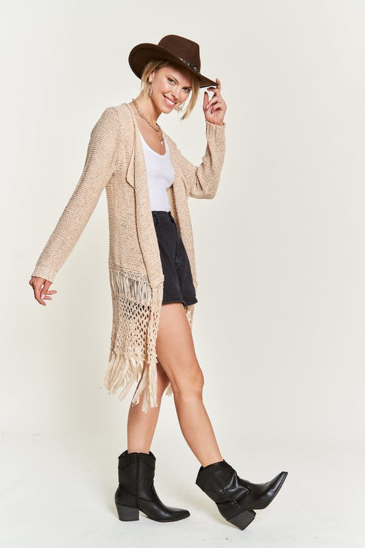 Plus Fringe Knit Cardigan