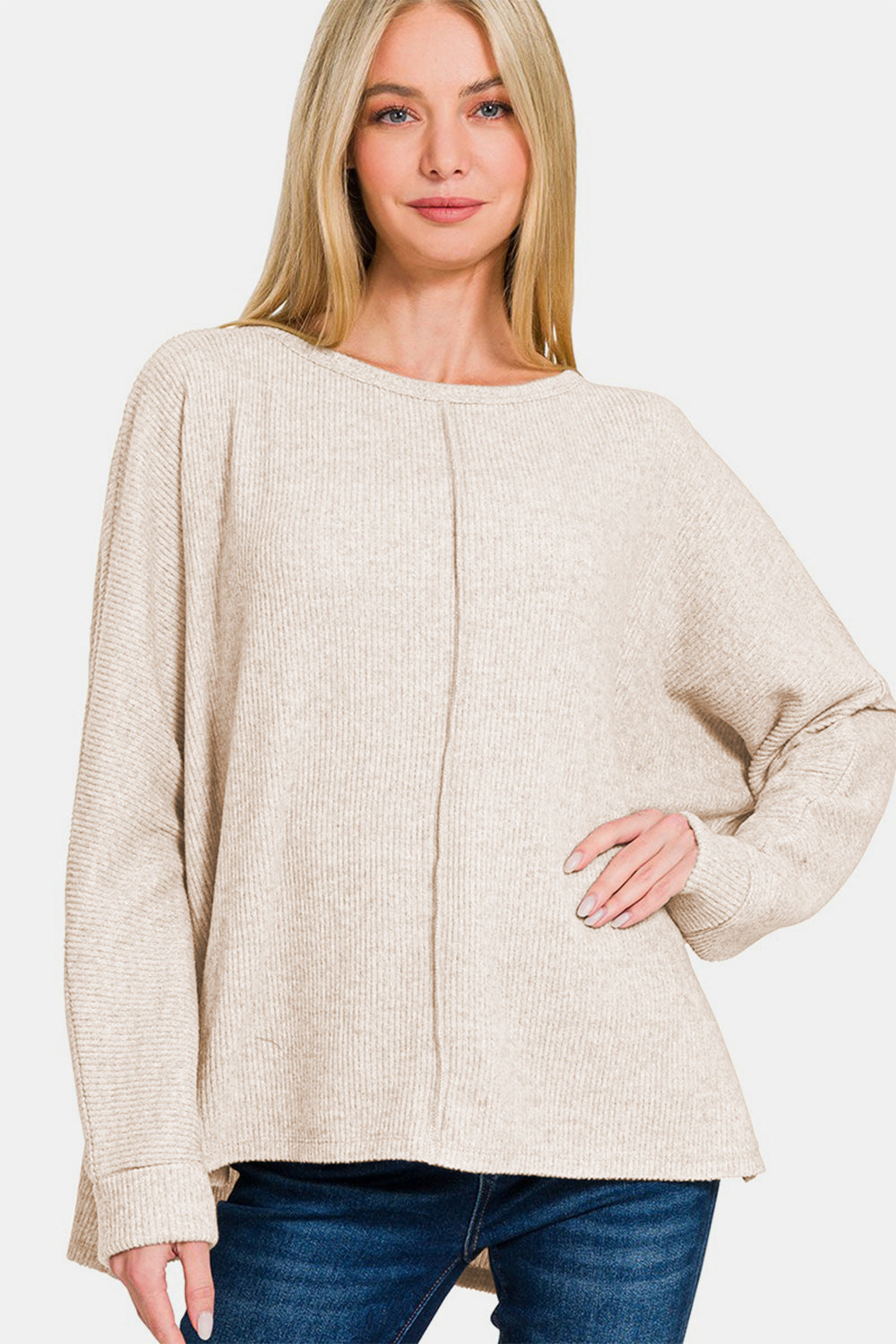 Ribbed Center Seam Dolman Sleeve Top