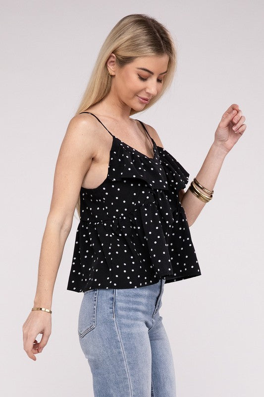 Black Dot Print Casual Tank Top