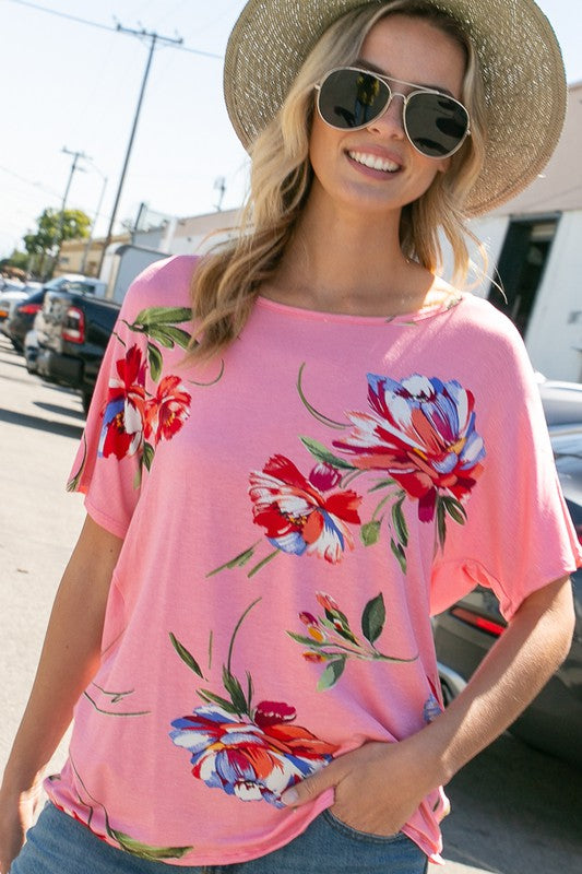 Plus Floral Open Twist Back Top