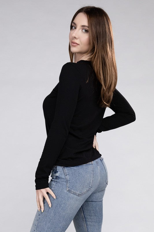 Cotton Crew Neck Long Sleeve T-Shirt