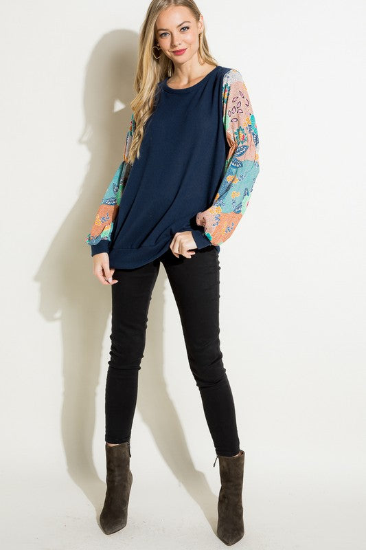 Plus Floral Woven Bubble Puff Sleeve Top