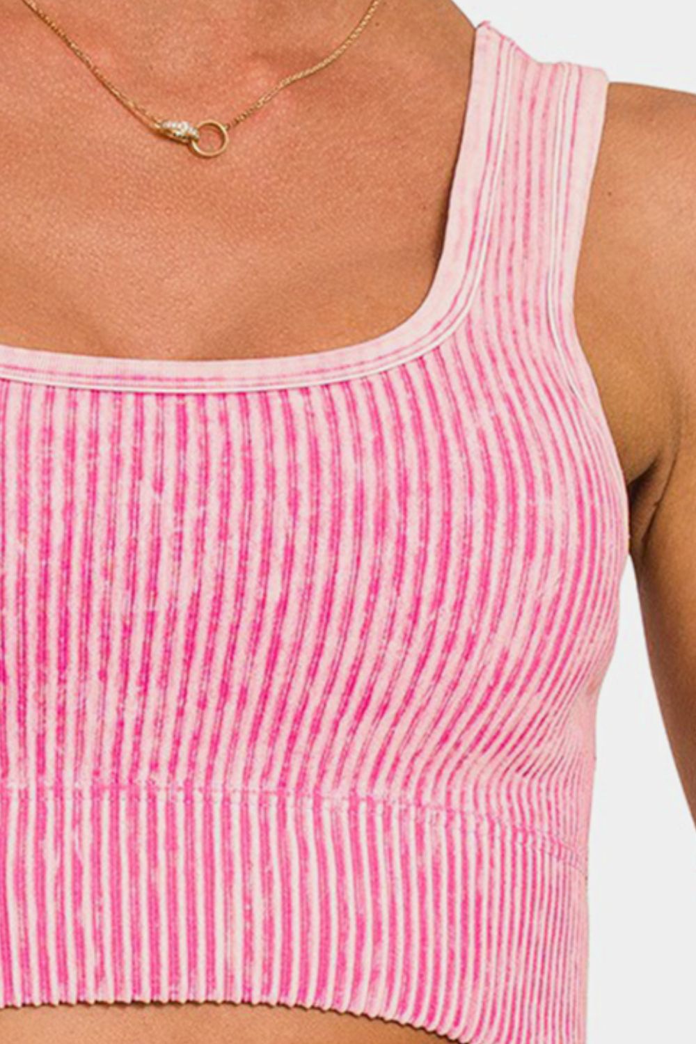 Washed Ribbed Square Neck Cropped Tank With Bra Pads